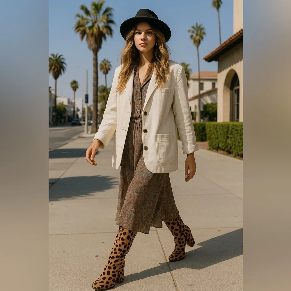 Alice + Olivia Harper Cheetah Print Calf Hair Mid-Calf Platform Boots Size 38.5